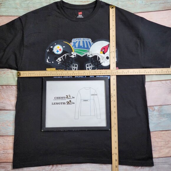 Hanes Men’s XL Super Bowl XLIII T-Shirt Steelers vs Cardinals Black NFL Tee - Picture 6 of 6
